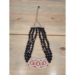 HEIDI DAUS "Asian Essence" Crystal & Enamel Lattice 16" Bib 3-Row Beaded Necklac